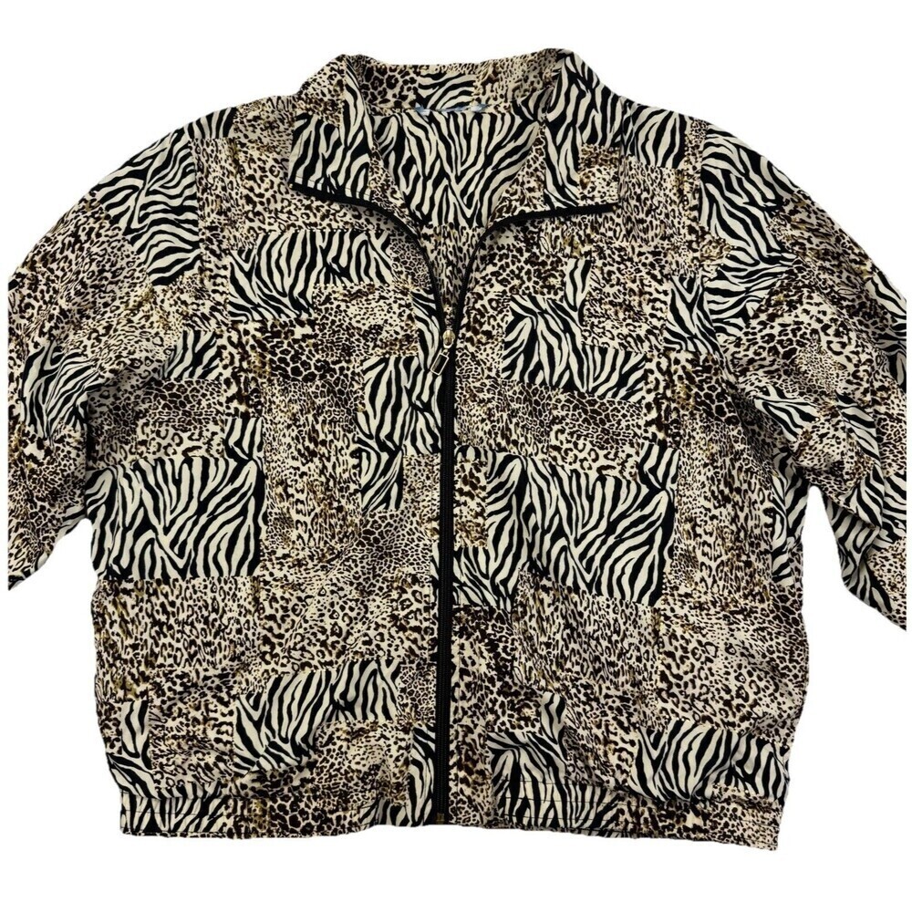 Koret Sport Women’s Medium Animal Print Zip Jacket Leopard Zebra Bomber
